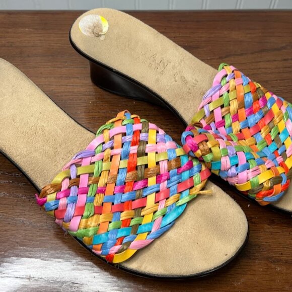 Italian Shoe Makers Colorful Weave Slide Slip On Wedge Sandals 9M - Picture 3 of 6